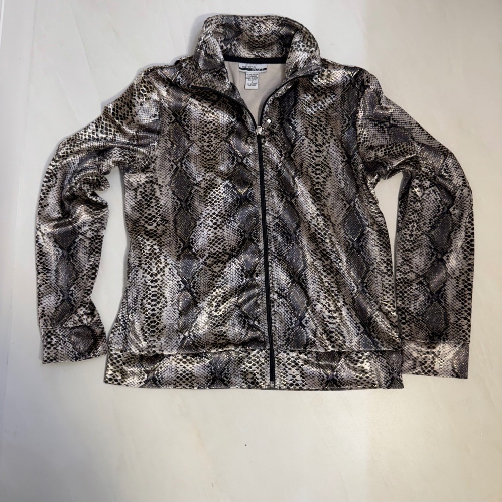 Women's Snake Print‎ Zip Up Track Jacket Metallic Shine Casual Sportswear